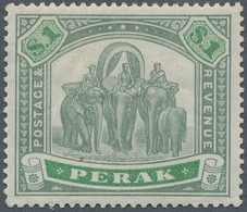 06514 Malaiische Staaten - Perak: 1896, Elephants $1 Green/pale Green With Wmk. Crown CC, Mint Hinged With - Perak