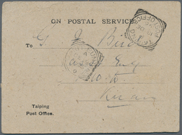 06515 Malaiische Staaten - Perak: 1896 (18.12.), Stampless Official 'ON POSTAL SERVICE' Postcard Of Taipin - Perak