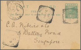 06521 Malaiische Staaten - Perak: 1898, Stationery Card 1c. Green, Commercially Used From "TAPAH 10 FE 189 - Perak