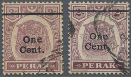 06526 Malaiische Staaten - Perak: 1900, Tiger Head 2c. Dull Purple And Brown Surch. 'One Cent.' Two Stamps - Perak