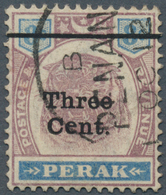 06530 Malaiische Staaten - Perak: 1900, Tiger Head 8c. Dull Purple And Ultramarine Surch. 'Three Cent' Wit - Perak