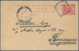 06541 Malaiische Staaten - Perak: 1902, Reply Part 3c. Carmine, Commercially Used From "KUALA KANGSAR 17 J - Perak