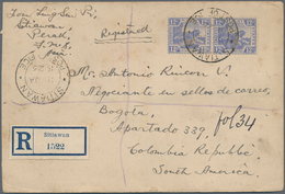 06617 Malaiische Staaten - Perak: 1923 Destination COLOMBIA: Registered Cover From Sitiawan, Perak To Bogo - Perak