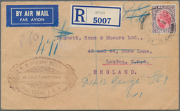 06686 Malaiische Staaten - Perak: 1937, 40c. Scarlet/dull Purple, Single Franking On Registered Airmail Co - Perak