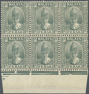 06701 Malaiische Staaten - Perak: 1938, Sultan Iskandar Definitive 8c. Grey Block Of Six From Lower Margin - Perak