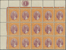 06705 Malaiische Staaten - Perak: 1938, Sultan Iskandar Definitive 30c. Purple/orange Block Of 15 From Upp - Perak