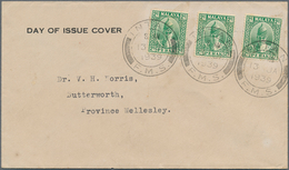 06715 Malaiische Staaten - Perak: 1939, 2c. Green, Three Copies On F.d.c. "INTAN 13 JA 1939" To Butterwort - Perak