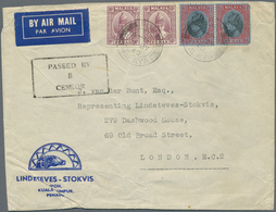 06724 Malaiische Staaten - Perak: 1940, $1 Black/red On Blue And 10c. Purple, Two Copies Each, On Airmail - Perak