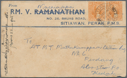 06726 Malaiische Staaten - Perak: 1940, 4 C Orange, Vertical Pair On Cover With Double Circle Dater SITIAW - Perak