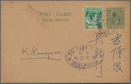 06741 Malaiische Staaten - Perak: 1941 (25.7.), Sultan Iskandar Stat. Postcard 2c. Green Uprated With Stra - Perak