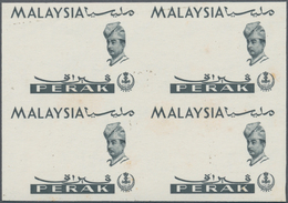 06816 Malaiische Staaten - Perak: 1965, Orchids Imperforate PROOF Block Of Four With Black Printing Only, - Perak