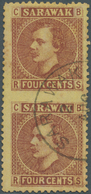 06858 Malaiische Staaten - Sarawak: 1875, Sir Charles Brooke 4c. Red-brown On Yellow Vertical Pair IMPERFO - Sonstige & Ohne Zuordnung