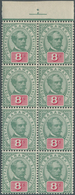 06861 Malaiische Staaten - Sarawak: 1880, Sir Charles Brooke Without Wmk. 8c. Green/carmine Block Of Eight - Other & Unclassified