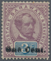 06867 Malaiische Staaten - Sarawak: 1892, Sir Charles Brooke 3c. Purple And Blue With DOUBLE Surcharge 'On - Other & Unclassified