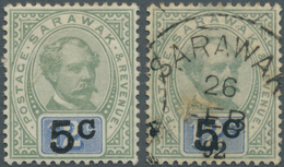 06869 Malaiische Staaten - Sarawak: 1891, Sir Charles Brooke 12c. Green And Blue Surcharged '5 C' With Var - Altri & Non Classificati