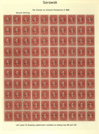06880 Malaiische Staaten - Sarawak: 1899 Provisional 2c. On 12c. Red/pale Rose, Complete Sheet Of 100 From - Sonstige & Ohne Zuordnung