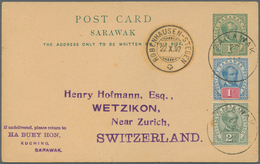 06888 Malaiische Staaten - Sarawak: 1902, 1 C Green Postal Stationery Card, Uprated With 1 C Blue/rose And - Sonstige & Ohne Zuordnung