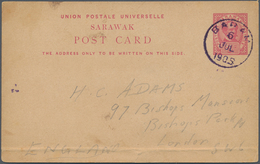 06893 Malaiische Staaten - Sarawak: 1905 BARAM: Postal Stationery Card 3c. Carmine Used From Baram To Lond - Sonstige & Ohne Zuordnung