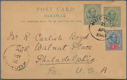 06894 Malaiische Staaten - Sarawak: 1910, 1 C Green Postal Stationery Card, Uprated With 1 C Blue/rosine A - Autres & Non Classés