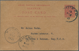 06908 Malaiische Staaten - Sarawak: 1921, 4 C Carmine Postal Stationery Card, Sent From MUKAH, 14.MAR 21, - Other & Unclassified