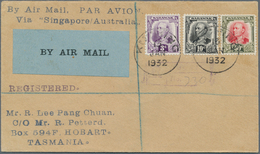 06944 Malaiische Staaten - Sarawak: 1932, Registered Airmail Franked With 3c, 10c And 50c 1932 Issue Tied - Other & Unclassified