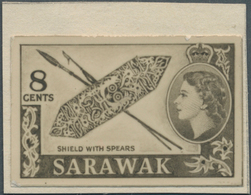 07011 Malaiische Staaten - Sarawak: 1955 (ca.), QEII Definitive Issue 8c. 'Shield With Spears' Black/white - Andere & Zonder Classificatie