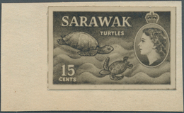 07014 Malaiische Staaten - Sarawak: 1955 (ca.), QEII Definitive Issue 15c. 'Turtles' Black/white FOTOGRAPH - Andere & Zonder Classificatie