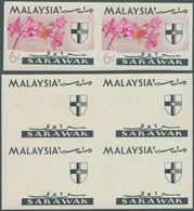 07021 Malaiische Staaten - Sarawak: 1965, Orchids Imperforate PROOF Block Of Four With Black Printing Only - Other & Unclassified