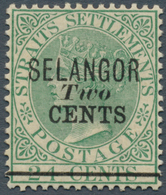 07037 Malaiische Staaten - Selangor: 1891, Straits Settlements QV 24c. Green With Wmk. Crown CA With Black - Selangor