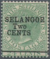 07039 Malaiische Staaten - Selangor: 1891, Straits Settlements QV 24c. Green With Wmk. Crown CA With Black - Selangor