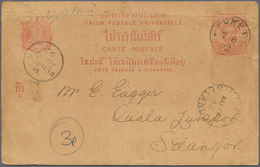 07042 Malaiische Staaten - Selangor: 1892, Incoming Stationery Card 4a. Carmine From "PUKET 7/8 92"/Thaila - Selangor