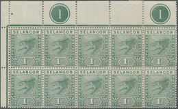 07044 Malaiische Staaten - Selangor: 1893, 1c. Green, Top Marginal Block Of Ten From The Upper Left Corner - Selangor