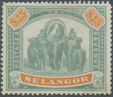 07050 Malaiische Staaten - Selangor: 1895-99 Elephants $25 Green & Orange, Mint With Hinge Marks And Part - Selangor