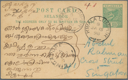 07053 Malaiische Staaten - Selangor: 1897/1898, Two Stat. Postcards Tiger 1c. Green Both Commercially Used - Selangor