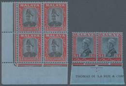 07222 Malaiische Staaten - Selangor: 1936/1941, $1 Black/rose On Blue, Bottom Marginal Pair With (partial) - Selangor