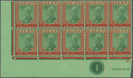 07223 Malaiische Staaten - Selangor: 1936, Sultan Suleiman $5 Green/red On Emerald Block Of Ten From Lower - Selangor