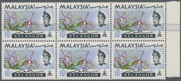 07388 Malaiische Staaten - Selangor: 1965, Orchids 10c. 'Arachnanthe Moschifera' Block Of Six From Right M - Selangor