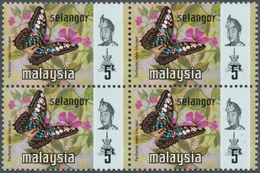 07393 Malaiische Staaten - Selangor: 1971, 5c. Clipper Butterfly, Block Of Four With Downwards Shifted Bla - Selangor