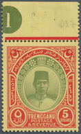 07418 Malaiische Staaten - Trengganu: 1921, Sultan Suleiman $5 Green And Red/yellow With Mult Crown CA Wmk - Trengganu