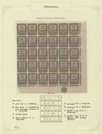 07429 Malaiische Staaten - Trengganu: 1922, Malaya-Borneo Exhibition, 5c. Grey/brown, Marginal Block Of 30 - Trengganu