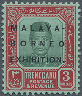 07433 Malaiische Staaten - Trengganu: 1922, Malaya-Borneo Exhibition $3 Green/red On Green With Opt. Varie - Trengganu