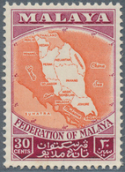 07480 Malaiischer Bund: 1957, Map Of The Federation 30c. With Strong OFFSET Of Lake Colour, MNH And Attrac - Fédération De Malaya