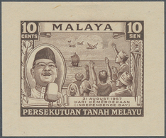 07481 Malaiischer Bund: 1957, Prime Minister Tunku Abdul Rahman And Populace Greeting Independence 10c. IM - Federation Of Malaya
