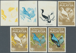 07489 Malaysia: 1965, Birds 30c. 'Blue-backed Fairy Bluebird' (Irena Puella) In Six Different Imperforate - Malesia (1964-...)