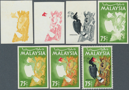 07491 Malaysia: 1965, Birds 75c. 'Rhinoceros Hornbill' (Buceros Rhinoceros) In Six Different Imperforate P - Malaysia (1964-...)