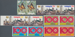 07498 Malaysia: 1970-74 Six IMPERFORATED PAIRS, With 1970 'Butterfly' 50c, 1974 'Kuala Lumpur' 25c And 50c - Malesia (1964-...)