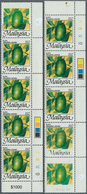 07514 Malaysia: 1986, Fruits $10 'Papaya' (Carica Papaya) Two Vertical Strips Of Five (former A Strip Of T - Malaysia (1964-...)