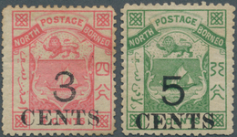 07524 Nordborneo: 1886, Coat Of Arms 4c. Pink Surch. '3 CENTS' And 8c. Green Surch. '5 CENTS' Both Perf. 1 - Borneo Del Nord (...-1963)