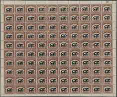 07549 Nordborneo: 1925 'Tapir' 1c. Chocolate-brown Complete Sheet Of 100, Mint Never Hinged, Few Stains On - Nordborneo (...-1963)