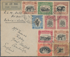 07553 Nordborneo: 1935 (19.8.), Ten Mostly Different Pictorial Definitives 1c. To 16c. Used On Airmail Cov - North Borneo (...-1963)